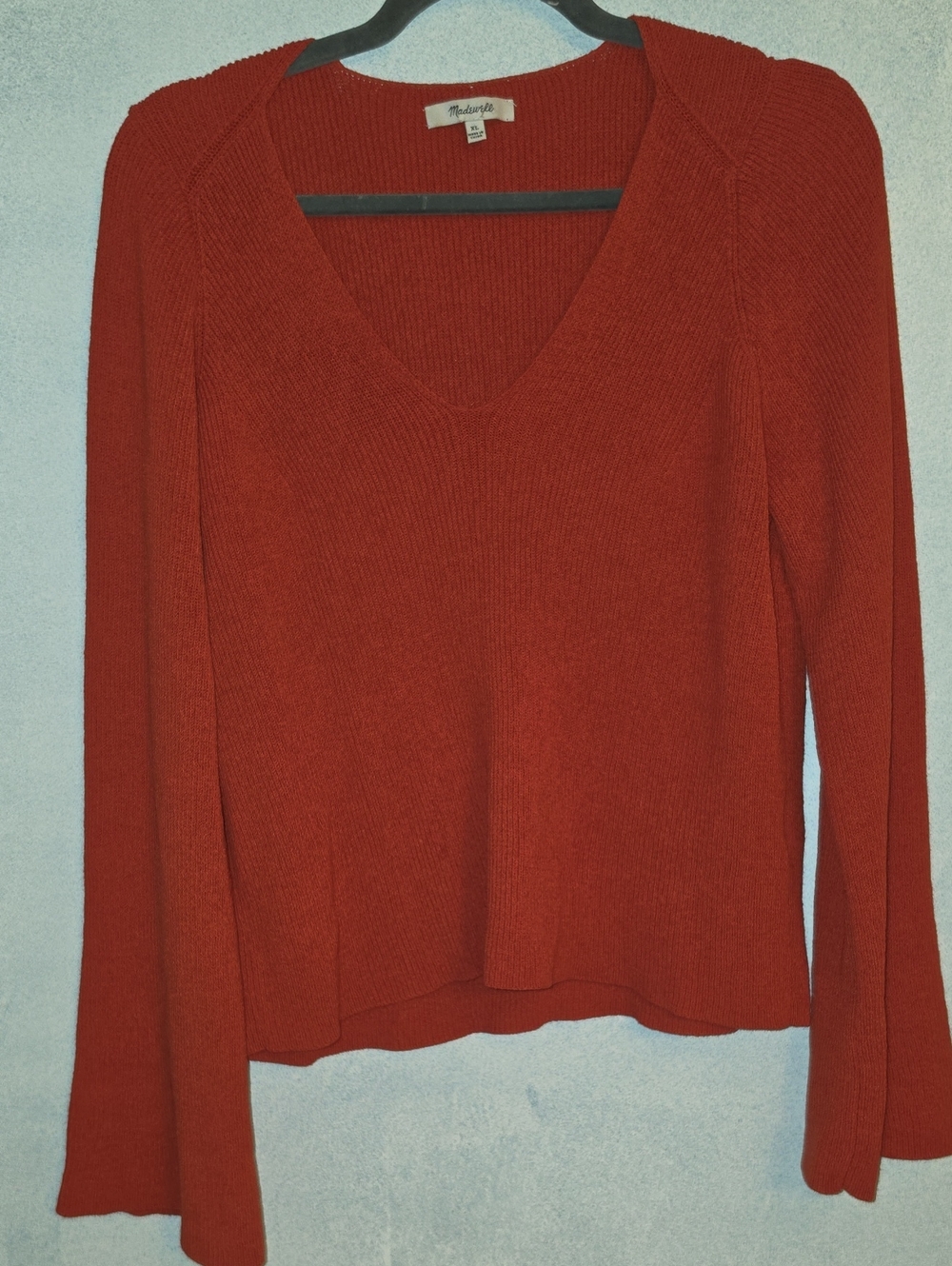 Madewell Rust Red V-Neck Sweater